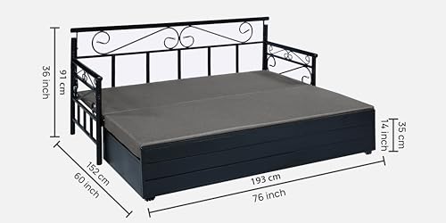 Image of 3 Seater Metal Sofa Cum Bed with Hydraulic Storage | Single Size Sofa Cum Bed | 3 Seater Sofa Set, Metal Sofa Set for, Living Room, Grey, Single Size (Grey & Black)