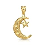 Gold Moon and Star Charm - 10 Karat Solid Gold - Moon Pendant - Celestial Jewelry (Style 2)