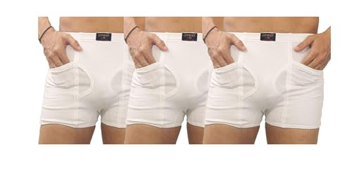 Image of Men White Cotton Pocket Trunks Underwear 3 Pcs Combo