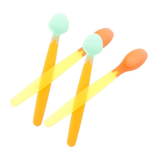 CLISPEED 2 juegos Cucharas de Silicona para Bebés con Sensores de Temperatura de Utensilios de Alimentación y Prácticos para Niñas para Aprendizaje y Papillas