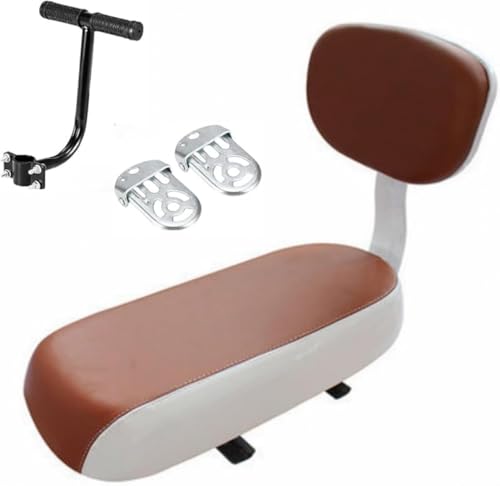KOKUMON 子供用自転車シート 幼児用キャリア付き チャイルドシート 高弾性 PU レザークッション 背もたれアームレスト手すりフットレスト一体型 大人自転車後部用 安全装着式 子供用自転車座席セット (ブラウン)