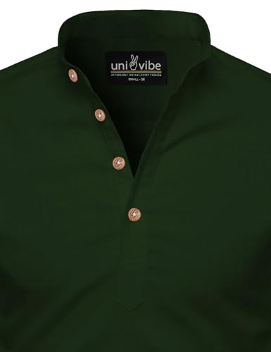 Image of Univibe Full Sleeve Chinese /Rounded /Mandarin Collar Pure Cotton Casual, Wedding, Party, Festival Stylish Short Length Slim fit Kurta Style Shirt for Men and Boys.