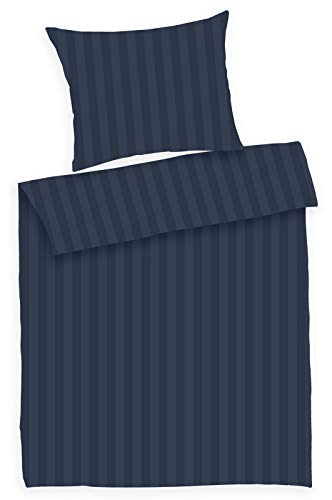 PremiumShop321 Mako-Damast Bettwäsche 100% Baumwolle 28mm Streifen YKK Reißverschluss (Nachtblau, 135x200)