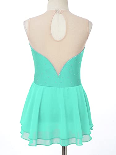 Jeatha Kids Girls Shiny Rhinestones Figure Skating Dress Dance Performance Costume Dancewear Light Green B 16 Years #TOP2