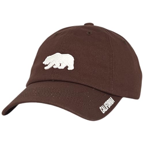 California Bear 3D Raised Embroidered Dad Hat with California Brim Detail, 100% Cotton Unstructured Low Profile Baseball Cap for Men & Women, Adjustable Metal Buckle, Packable Travel Hat Brown
