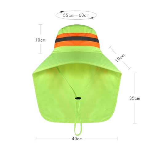 Image of High Visibility Sun Bucket Hat Reflective Neon Boonie Hat Summer Wide Brim Mesh Fishing Cap for Men Women