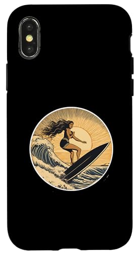 Carcasa para iPhone X/XS Retro Beautiful Surfer Vintage Surfing Wave Sun Surf Gráfico
