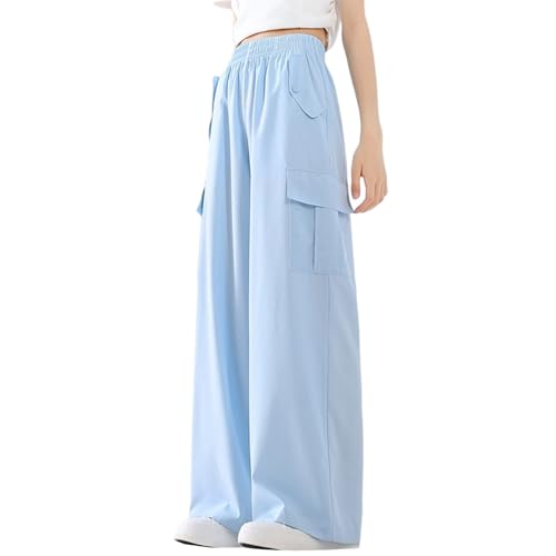 Teen Girls Baggy Straight Cargo Pants Elastic High Waist Solid Color Joggers Stylish Casual Loose Comfy Soft Trouser