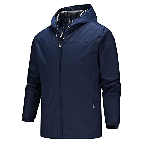 Men's Waterproof Jacket Hooded Windbreaker Casual Outdoor Windproof Comfy Hoodies Coat with Zip Pockets-Dark Blue-M Cover