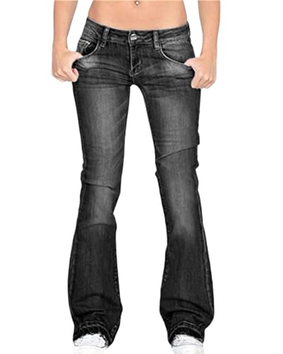 Andongnywell Bell Bottom Jeans for Women Mid Rise Flare Jeans 90s Bootcut Trouser Plus Size Basic Wide Legs Denim Pants