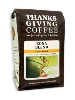 Thanksgiving Coffee "Kona Blend - Light Roast" Light Roasted Whole Bean Coffee - 12 Ounce Bag