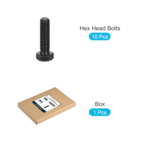 Image of METALLIXITY Hex Bolts (M10-1.5x35mm) 10Pcs, 12.9 Grade Carbon Steel Fully Threaded Black Oxide, Coarse Thread UNC Hex Head Screw Bolt - for Mechanical Repair