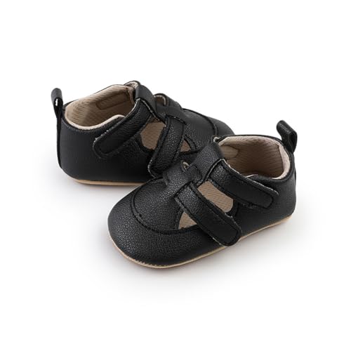 Image of HsdsBebe Baby Boys Girls Pu Leather Hard Bottom Walking Sneakers Toddler Rubber Sole First Walkers Infant Cartoon Slippers Crib Shoes