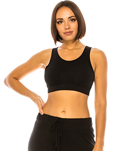 RENESEILLE Woman’s Sports Bra Tank – Sleeveless No Padding Double Layer Crop Top Active Yoga Running Workout Cropped Basic SB150 Black XL