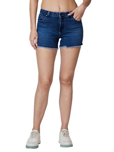 Spykar Mid Rise Blue Shorts for Women (Size: 28)-WSRD1BD016