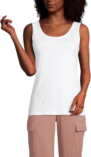 Lands' End Womens Cotton Tank Top White Petite Large
