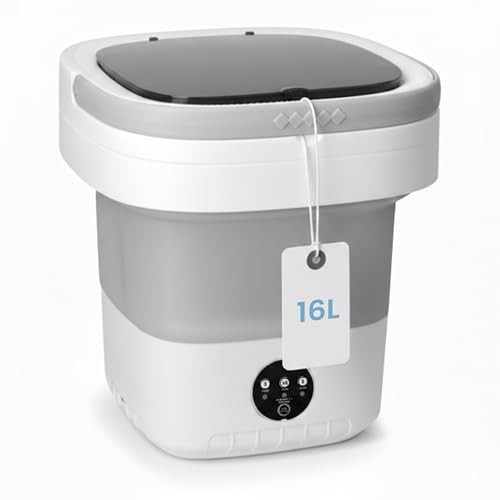 Portable Washing Machine 16L Mini Foldable Washer with Spin Basket, 3 Modes for Travel & Small Spaces (Gray)