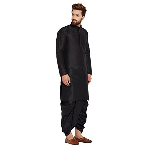 Image of SOJANYA (Since 1958 Men's Off-White and Gold Dupion Silk Dhoti Kurta Set