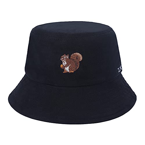ZLYC - Gorro de pescador unisex con bordado de moda para hombre, mujer y adolescentes, Ardilla negra, Talla única Cover