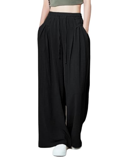 Image of GRECIILOOKS High Waist Polycotton Trousers for Women - Flared Parachute Pants with Side Pockets | Casual Travel Cargo Pants (Available in Plus Size and Value Pack)