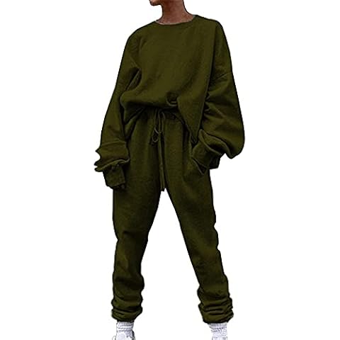 Women's Casual Tracksuit 2 Piece Sweatshirt Top Long Sleeve + Trousers Solid Color Sports Suit Women Long Sleeve Jumpsuits Casual Playsuit Solid Rompers Trousers Pants with Pockets Tracksuit 2 Piece Cover