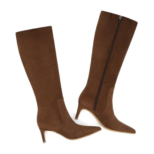 Image of QIY Kitten Heel Knee High Boots for Women Fall Tall Boots