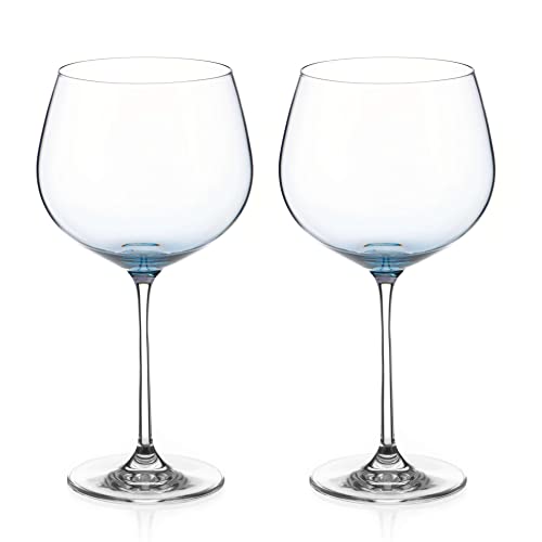 DIAMANTE Gin Copa Glasses Pair - Ombre Coloured Grey Blue Gin Balloon Glasses