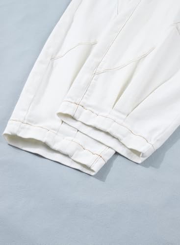 Sidefeel Womens Barrel Jeans High Waisted Stretchy Baggy Wide Leg Jeans Elastic Waist Trendy Patchwork Loose Ankle Denim Pants Cream White Size 4 — view 5