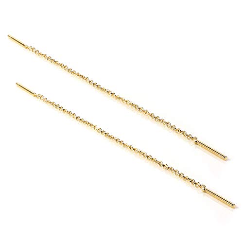 Yellow Gold Dipped Sterling Silver 12mm Bar Threader Pull Through Earrings