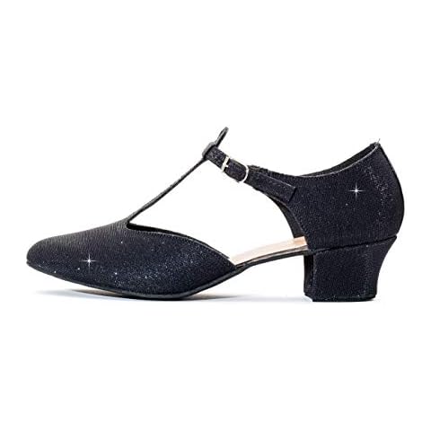 Katz Dancewear Ladies Girls Black Glitter Cuban Heel Dance Greek Sandal Ballroom Practice Shoes (Ladies Size UK 6.5) Cover