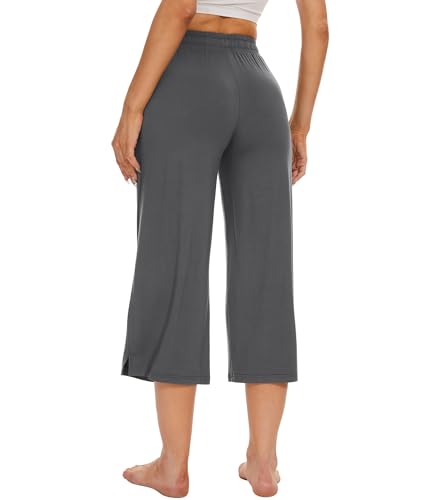 Image of WiWi Bamboo Viscose womens capri pants Wide Leg Pajama Super Soft Lounge knit Sleep shorts Cooling Pj Bottoms S-XXL