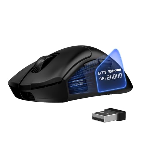 FFJ Wireless Gaming Mouse – 26000 DPI, Ultra-Lightweight Mouse Gaming with Screen Display, 3 Modes (2.4GHz/Bluetooth/Wired), 6 Programmable Buttons, Compatible with Mac, Laptop, PC (Black)