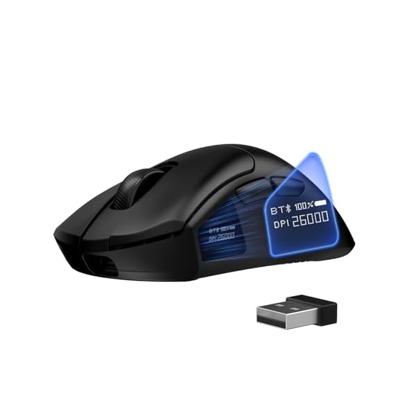 FFJ Wireless Gaming Mouse – 26000 DPI, Ultra-Lightweight Mouse Gaming with Screen Display, 3 Modes (2.4GHz/Bluetooth/Wired), 6 Programmable Buttons, Compatible with Mac, Laptop, PC (Black)