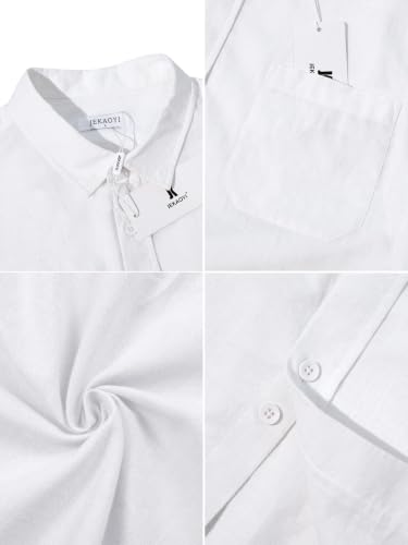 Image of JEKAOYI Mens Button Down Cotton Linen Shirts Casual Long Sleeve Beach Tops