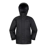 Mountain Warehouse Torrent Kids Waterproof Rain Jacket - Taped Seams Raincoat, Lightweight, Breathable, Girls & Boys - Autumn, Winter, Wet Weather Jet Black (Plain) Kids Size 7-8 Years