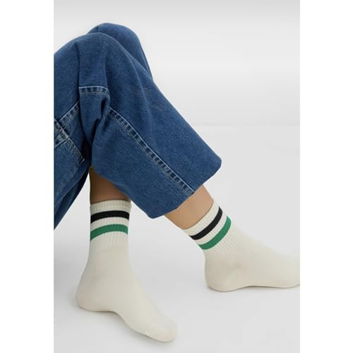 Image of Fszsaa Novelty Socks For Women - Striped Retro Mini Crew Sporty Calf Casual Cotton Ankle Socks