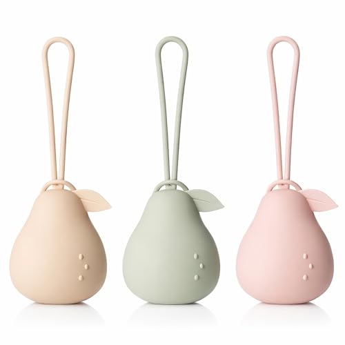 Image of Andy Bear Silicone Pacifier Holder Case, Baby Paci Storage Case Silicone, Portable Leakproof One-Piece BPA-Free Set of 3-Ivory, Sage, Blush