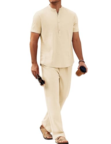 COOFANDY Men's Cotton Linen Casual Outfit Set