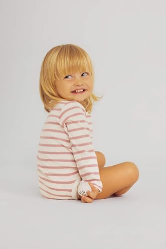 DeFacto Kız Bebek Kız Bebek Yeni Doğan Zarf Yaka Çizgili Fitilli Kaşkorse Uzun Kollu Çıtçıtlı Body, Pembe, 18-24 M - Görsel 3