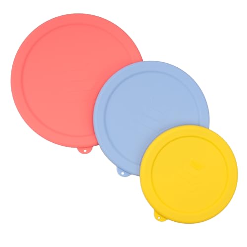 Silicone Replacement Lids Only Fit for Pyrex 322 1 Quart | 323 1.5 Quart | 325 2.5 Quart Prepware Glass Mixing Bowls, Food Grade Silicone Cover, Dishwasher & Microwave Safe (Bowl not included)- 3 Pack