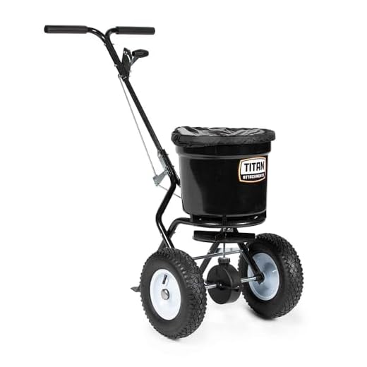 Titan Attachments 50 lb Professional Fertilizer Push Broadcast Spreader, Spreads 10 to 12 FT, Lawn Care and Ice Melter, Yard Tool