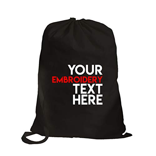 Custom Cotton Laundry Bags - Add Your Embroidered Name or Monogram - Personalized Large Drawstring Washable Hamper Tote For College, Dorms, Bathroom Organizer, Travel