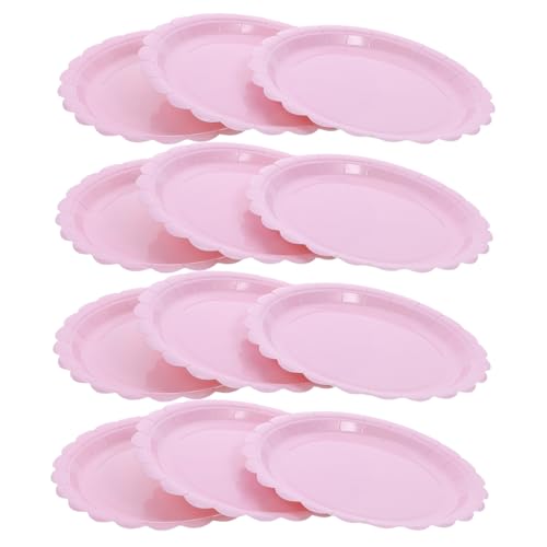 OFFIGAM 50個ピンク花飾り 紙皿 小型パーティープレート 使い捨てケーキ皿 デザートトレイ 誕生日会 春の集まり用 紙製食器