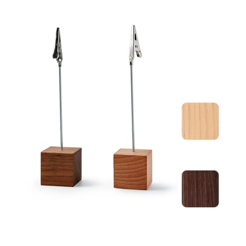 Dxcaicc 木製スタンド付き値札、金属クランプ木製ベースのサインクリップ、20パック、3サイズのカードホルダー、サインディスプレイクリップ、メッセージクリップ、ノート,ブラウン,L