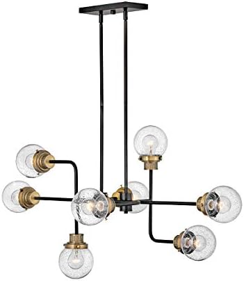 Hinkley Poppy Eight Light Linear Chandelier, Black/Heritage Brass w/Clear Seedy Glass