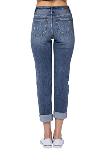 Judy Blue Women's High-Rise Bleach Splash Rolled-Cuff Boyfriend Jeans3