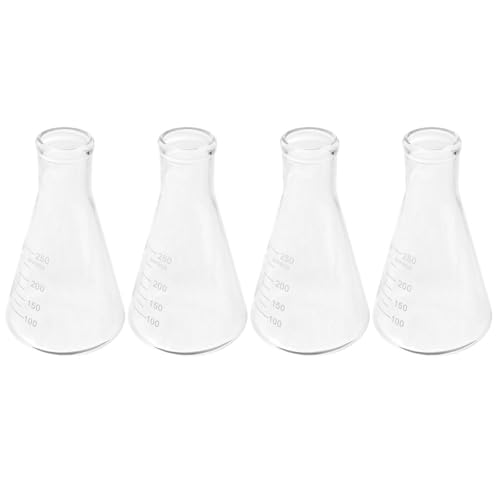 iplusmile Flacon Conique En Verre Borosilicate Épaissi 250Ml Pour Expériences De Chimie Et Usage Scolaire Lot De 4 Flacons Avec Graduation Claire Résistant Au Chauffage