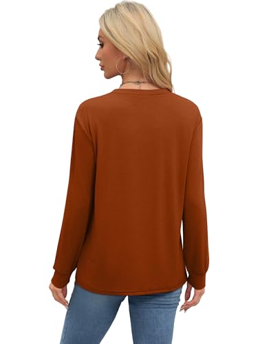 WIHOLL Womens Long Sleeve Shirts Loose Fits Fall Outfits Basic Casual Tunic Tops Crewneck Clothes4