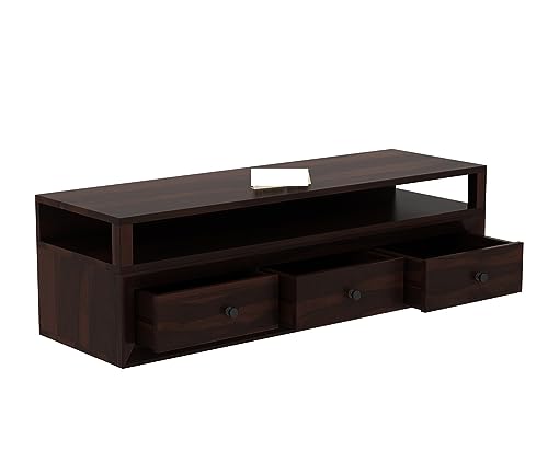 Image of Solid Sheesham Wood TV Unit with 3 Drawers and 1 Shelf - Storage Solution for up to 55-inch TV in Your Living Room(Ashton, Walnut Finish)
