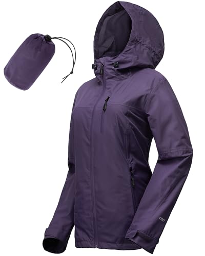 [$49.09] 33,000ft Packable Rain Jacket Women Lightweight Waterproof Raincoat with Hood Cycling Bike Jacket Windbreaker